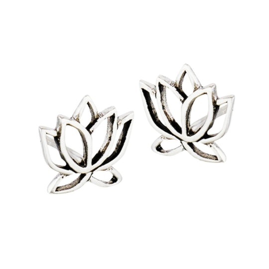 Lotus Flower Stud Earrings in Sterling Silver