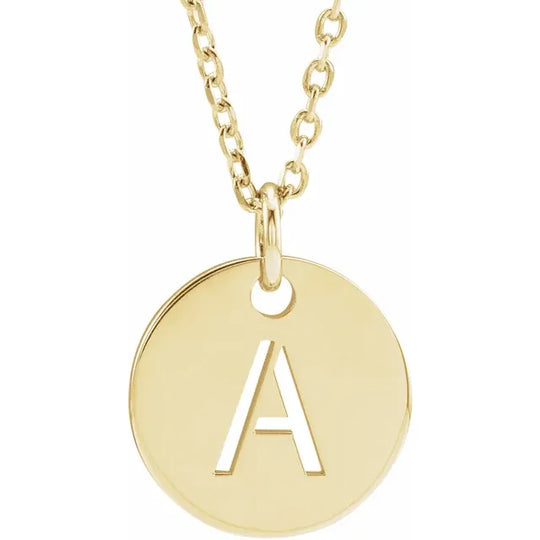 Initial 10mm Disc Pendant Necklace in 14kt Yellow, Rose or White Gold
