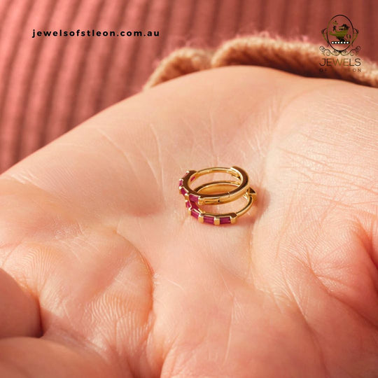 Natural Ruby Hoop Earrings in 14K Yellow Gold