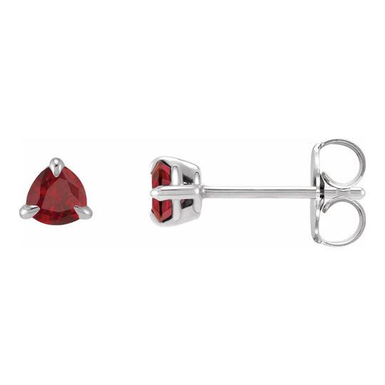 3.5mm Trillion Cut Natural Ruby 14ct White Gold Stud Earrings