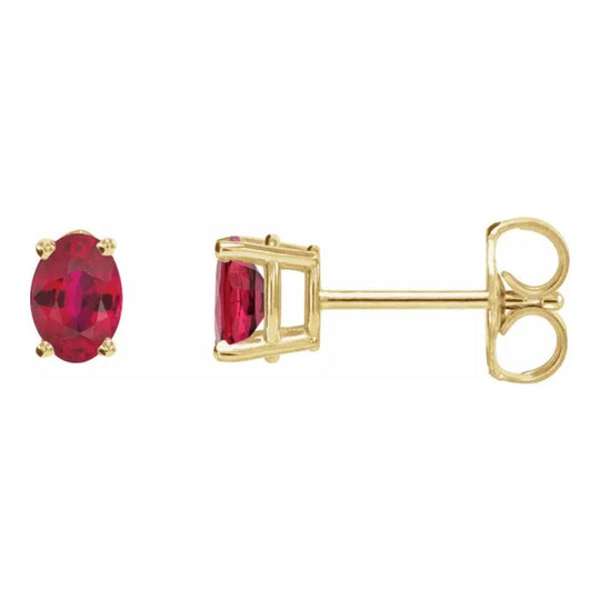 6x4mm Oval Natural Ruby Stud Earrings in 14ct Yellow Gold
