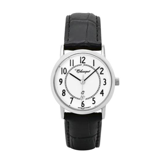 Classique - Skylar Rhodium Plated Stainless Steel Leather Band Ladies Watch