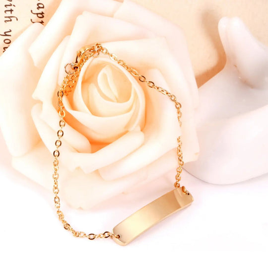 Engravable Plate Bracelets 18K Gold Plated Stainless Steel