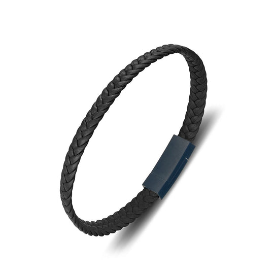 Men's 7mm Black Leather Bangle Bracelet