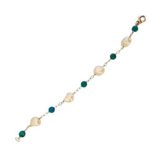 Sterling Silver Cultured White Pearl and Turquoise Station Bracelet