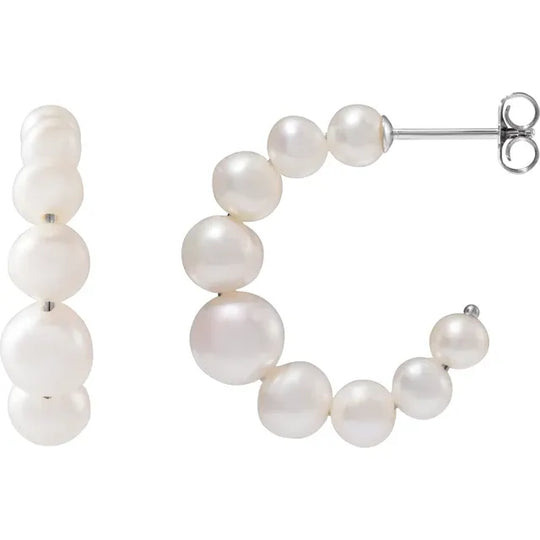 Freshwater Cultured White Pearl Hoop Earrings in 925 Sterling Silver