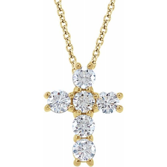 14kt Yellow Gold 45cm 1/2CTW Lab-Grown Diamond Cross Pendant Necklace