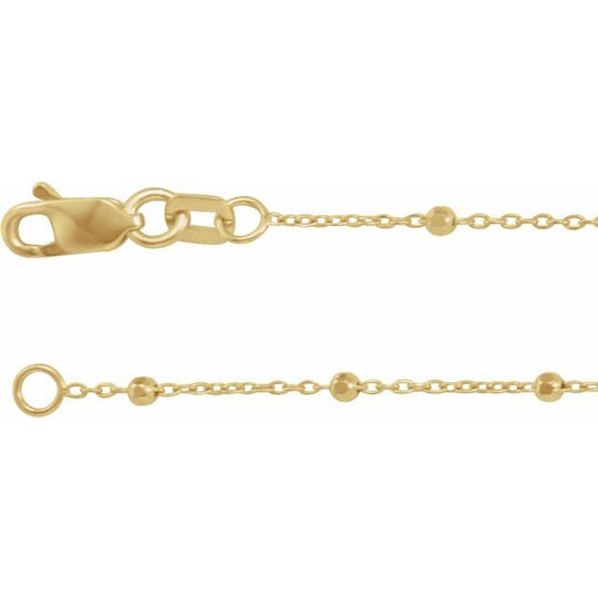 0.85mm Bracelet with 1.7mm Faceted Bead Satellites in 14K Gold
