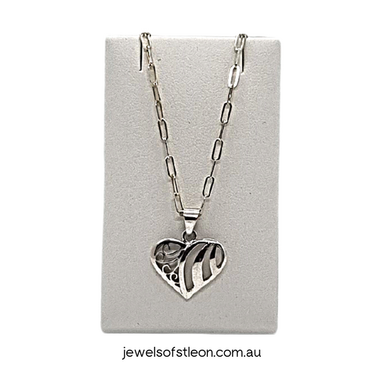 Sterling Silver 22x17mm Open Heart with Swirls Pendant on a 1.95mm Elongated 45cm Necklace