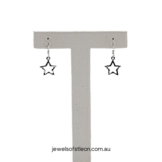 Sterling Silver High Polish Dangle Star Earrings