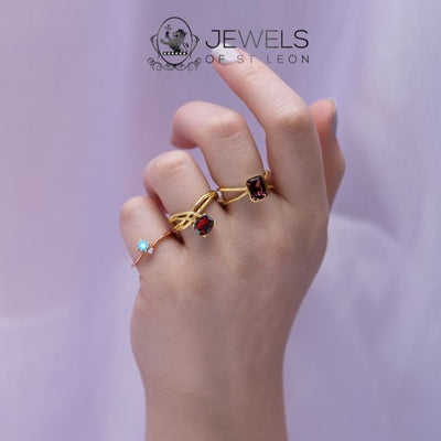 Gemstone Rings on female hand - Jewels of St Leon Australia online jewellery store