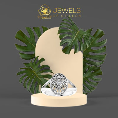 Silver Diamond Ring Collection, a beautiful filigree design with a natural diamond centre available from Jewels of St Leon Australia Online Jewellery Store.