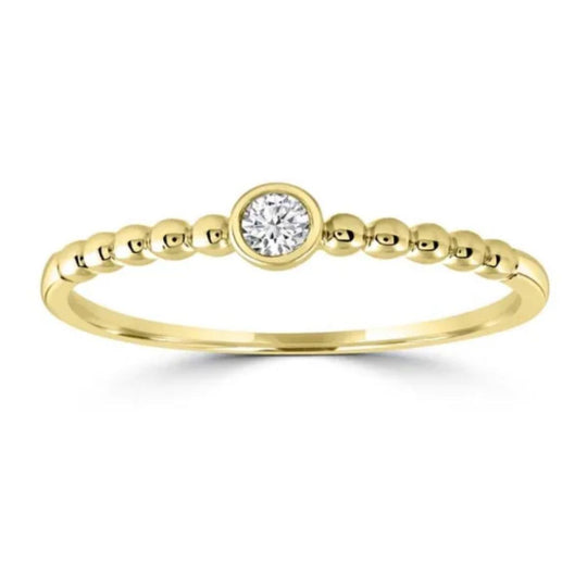 9ct Yellow Gold Beaded Diamond Ring – 0.08ct