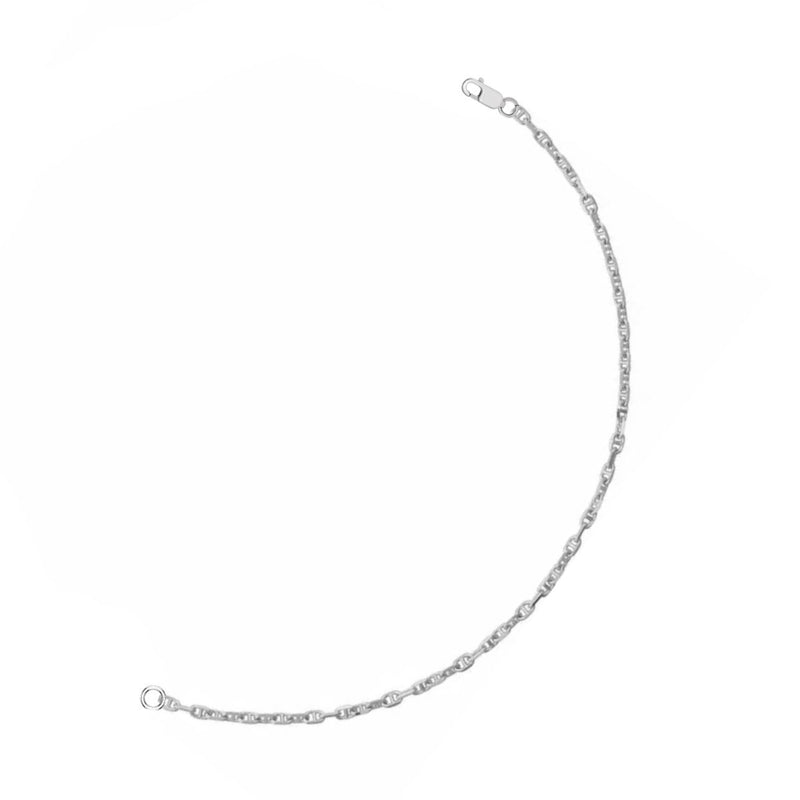 Full view of an 18cm Sterling Silver Anchor Chain Bracelet laid flat, highlighting the length, clasp design, and classic mariner-style link structure.