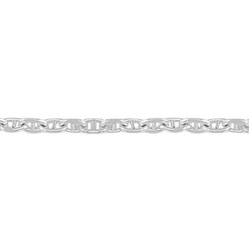 Close-up of 1.9mm x 3.7mm Sterling Silver Anchor Chain (Mariner style) with polished oval links on a white background.