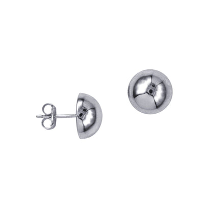 A side and front view of the 10mm Domed Stud Earrings in Sterling Silver highlights their sleek, rounded design and radiant shine. Perfect for any outfit—explore these timeless earrings today!