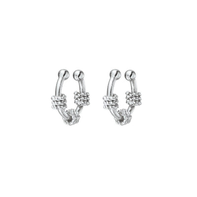 Close-up of the 11mm Roped Earring Cuffs in Sterling Silver, highlighting the intricate rope texture and polished finish. A perfect blend of modern style and timeless appeal in a chic, understated piece.