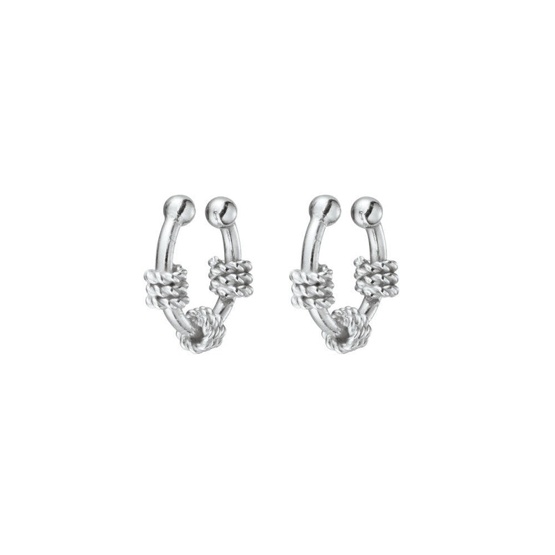 Close-up of the 11mm Roped Earring Cuffs in Sterling Silver, highlighting the intricate rope texture and polished finish. A perfect blend of modern style and timeless appeal in a chic, understated piece.