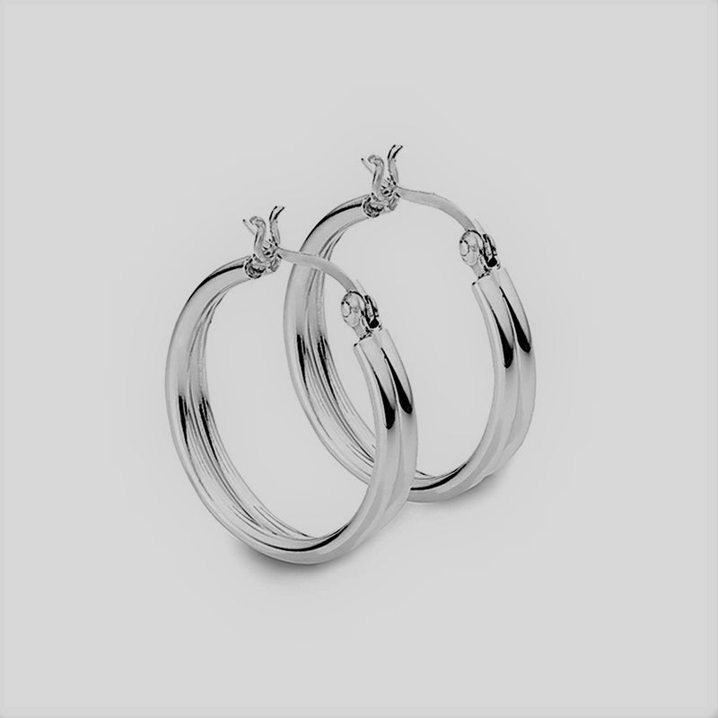 Sterling Silver 23mm Fancy Hoop Earrings