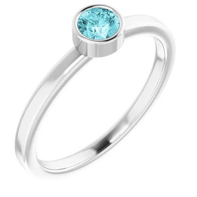 4mm Natural Blue Zircon Solitaire Ring in 14K White Gold for that stunningly sleek look. Available from Jewels of St Leon Australia