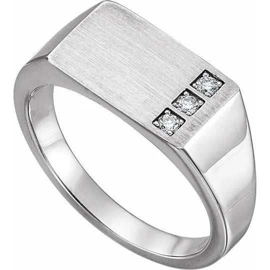 Sterling Silver Diamond Men's Signet Ring