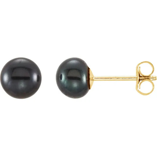 14kt Yellow Gold Freshwater Cultured Black Pearl Stud Earrings