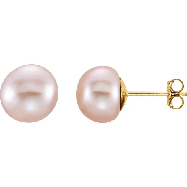 Our stunning Freshwater Cultured Pink Pearl Earrings in 14K Yellow Gold - the perfect accessory for any occasion! These classic and elegant earrings are made with genuine freshwater cultured pink pearls and feature a beautiful 14K yellow gold setting.
