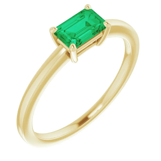 14kt Yellow Gold Created Emerald Solitaire Ring