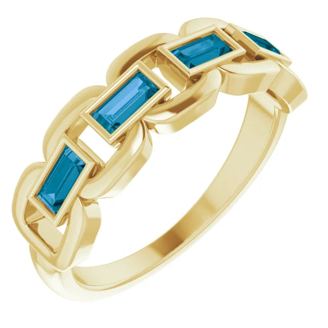 London Blue Topaz Chain Link Ring in 14kt Yellow Gold (New Release)