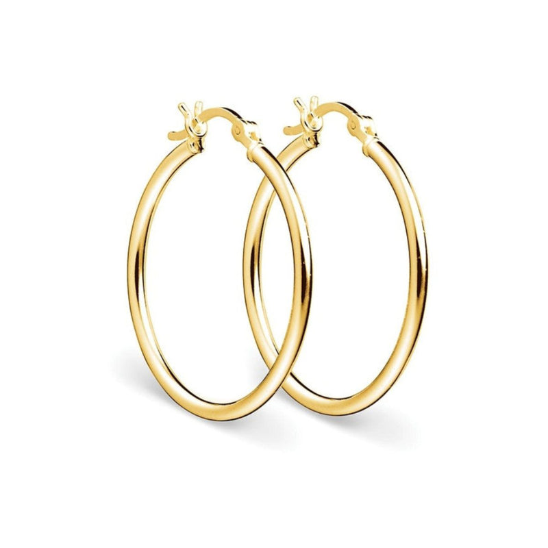 25mm 14ct Gold Plated Sterling Silver Hoop Earrings – 2mm thick.