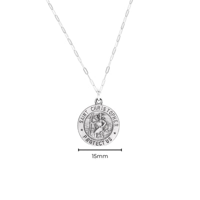 Silver Saint Christopher necklace on a white background