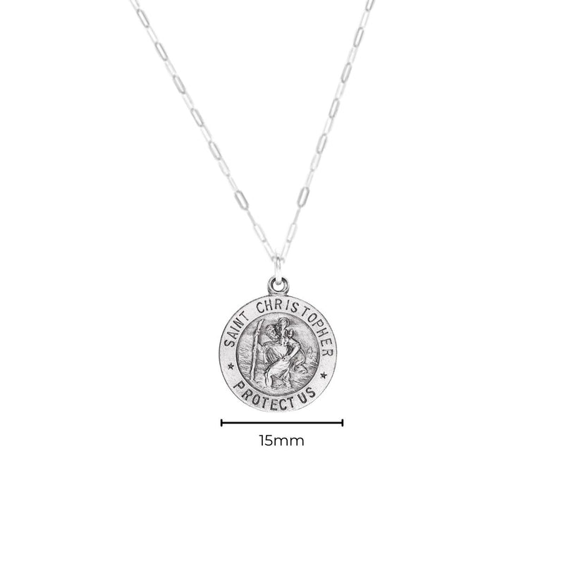 Silver Saint Christopher necklace on a white background