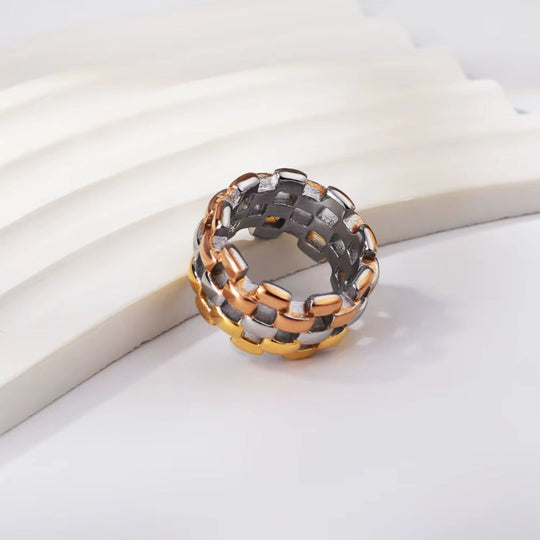 18K Gold Plated Stainless Steel Multi-Coloured Chain Style Ring