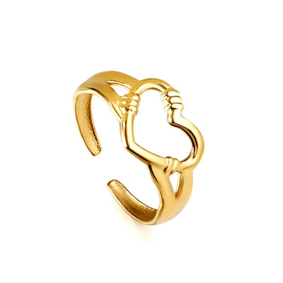 A delicate 18K gold-plated stainless steel ring featuring a 10.6mm open heart at the centre. Celebrate love and elegance with this Open Heart Ring.