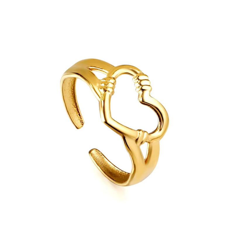 A delicate 18K gold-plated stainless steel ring featuring a 10.6mm open heart at the centre. Celebrate love and elegance with this Open Heart Ring.