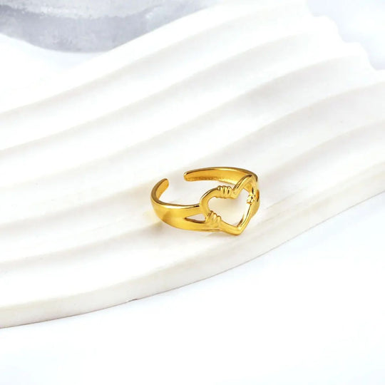 18K Gold Plated Stainless Steel Open Heart Ring