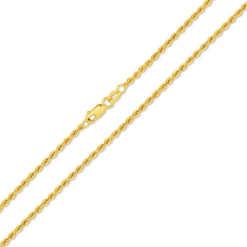 Close-up of 9ct Yellow Gold 2.18mm rope chain bracelet showcasing diamond-cut links and lobster clasp – Jewels of St Leon.