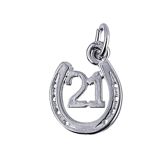 21st Horseshoe Charm Pendant in Sterling Silver