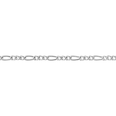 Close-up of 2mm 3+1 Figaro chain in Sterling Silver. Features polished finish and classic alternating link pattern.