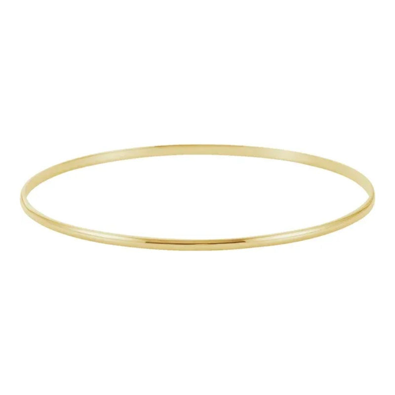 Our 2mm half-round bangle is ideal as a standalone bangle or added to a bracelet or bangle stack for a unique and fashionable accessory. Crafted from 14K yellow gold, our gold ladies bracelet is engravable to add a personal touch. Give it as a gift or treat yourself.