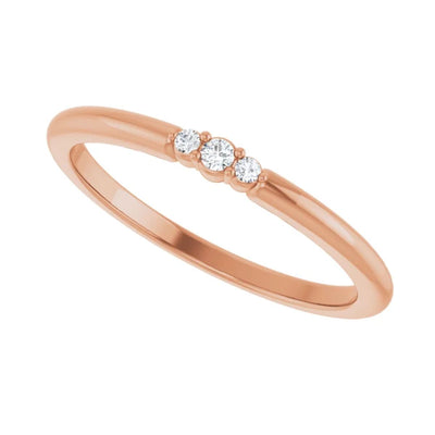 3-Stone Natural Diamond Stackable Ring in 14kt Rose Gold