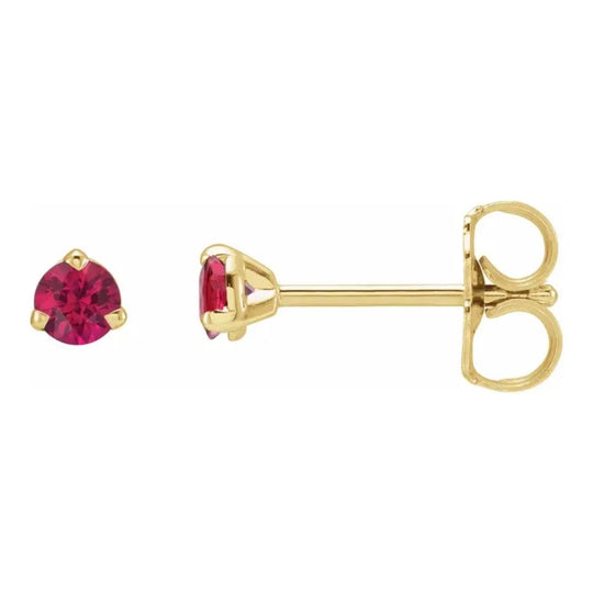 3mm Solitaire Natural Ruby Stud Earrings in 14ct Yellow Gold