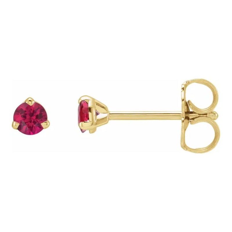 This stunning photo captures a 3.0mm natural ruby in a 3-prong cocktail setting made from stunning 14kt yellow gold. The front and side angles showcase the exquisite craftsmanship and the ruby&