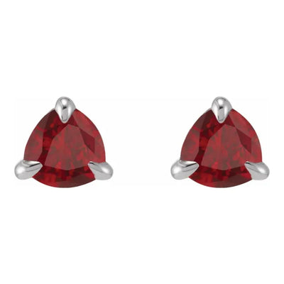 3.5mm Trillion Cut Natural Ruby 14kt White Gold Earring Studs