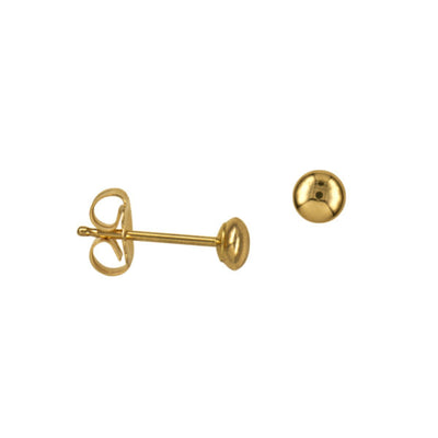 A close-up view of our 3mm Flat Ball Stud Earrings in 9K Yellow Gold showcases their radiant, high-polish finish. These classic, minimalist studs are a versatile accessory, perfect for both everyday wear and special occasions.