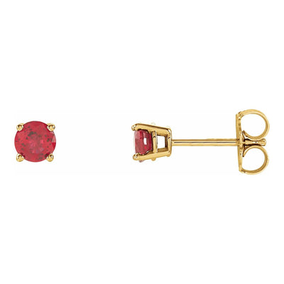 This stunning photo captures our exquisite 4.0mm natural ruby in a 4-prong setting made from stunning 14kt yellow gold. The front and side angles showcase the stunning craftsmanship and the ruby's captivating beauty. Available from Jewels of St Leon.