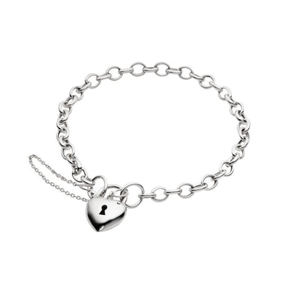 This stunning 5mm Belcher Chain Bracelet with Heart Shaped Lock in 925 Sterling Silver is the perfect addition to any lady's jewellery collection. Its versatile design makes it ideal for everyday wear or special occasions. Available at Jewels of St Leon.