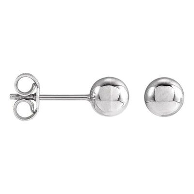 Get the ultimate accessory: 5mm Bright Finish Ball Earrings in 14K White Gold. These classic stud earrings are perfect for both men & women, providing a stylish & timeless look. These studs are durable & ideal for those who prefer subtle yet elegant look.