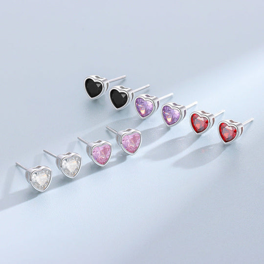 Coloured CZ Heart Stud Earrings in Sterling Silver