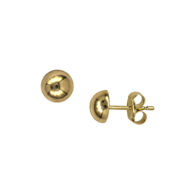 A close-up side and front view of the 6mm Half-Domed Earrings in 9ct Gold showcases their smooth, rounded design and brilliant polished finish, exuding timeless sophistication.